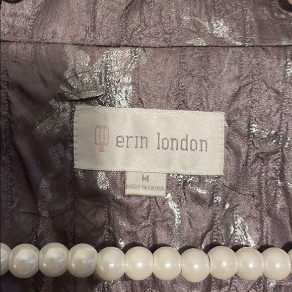 Erin London Pewter Glitz Bomber Jacket Quarter Sleeve, Pockets Size Medium - Picture 2 of 11